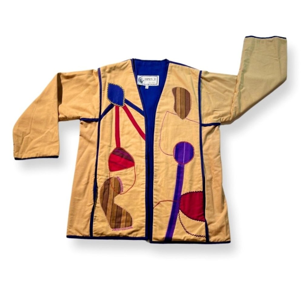 ‘Opus 1’ by Dianna Abstract Vintage Open Front Cotton Jacket Handmade in Mexico